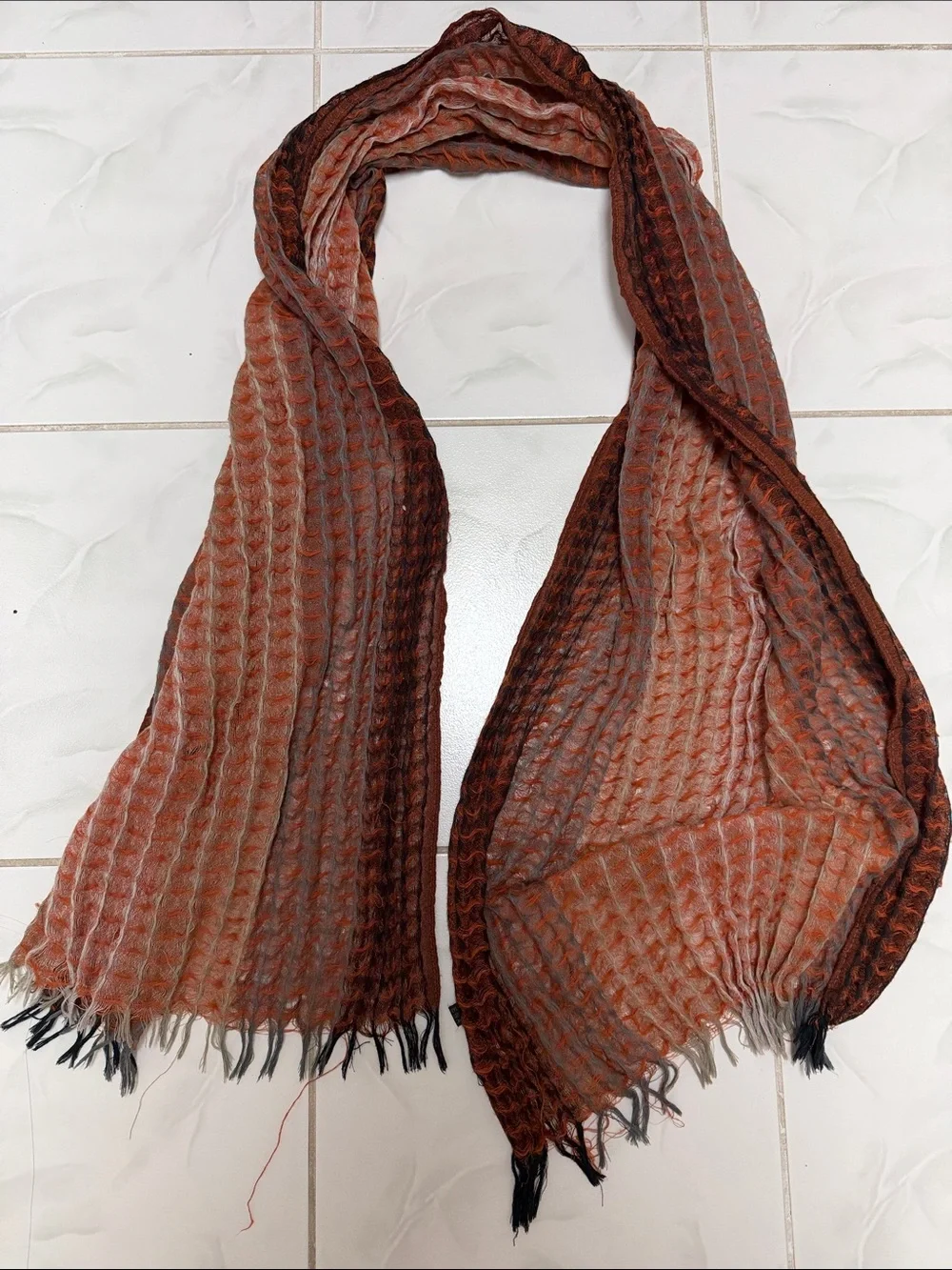 Waffle Knit Women’s Scarf in Brown and Orange